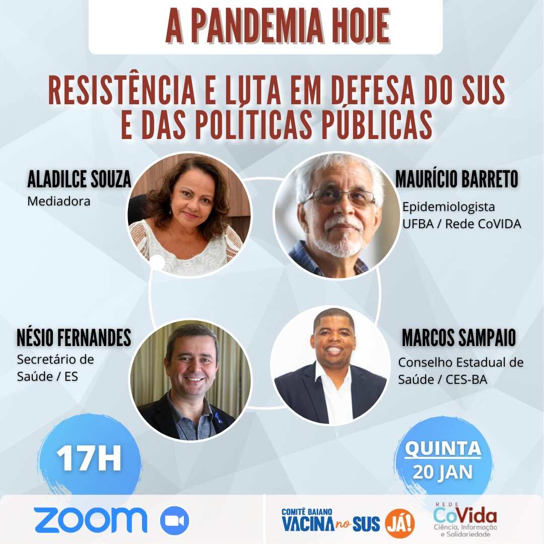 Nesta quinta (20), plenária online debate pandemia e a defesa do SUS