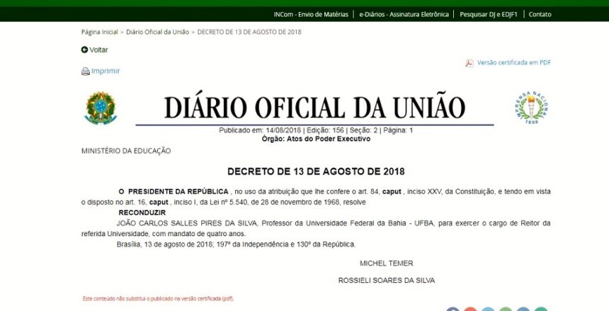 Nomeação reitor
