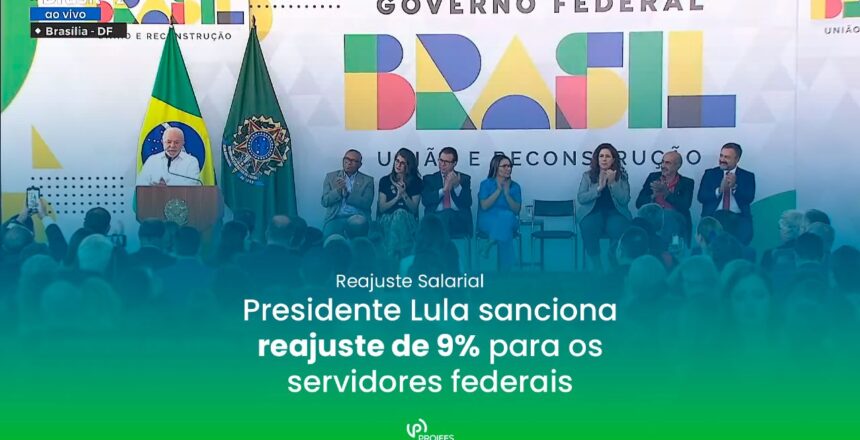 Card do PROIFES-Federação com imagem da reunião que sancionou o PLN 02/2023 de reajuste salarial dos servidores públicos federais