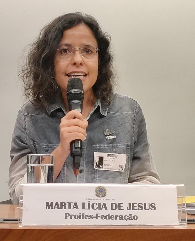 Marta Lícia, presidenta da APub, na mesa da audiência pública Cotas abrem portas na Comissão de Educação da Câmara dos Deputados